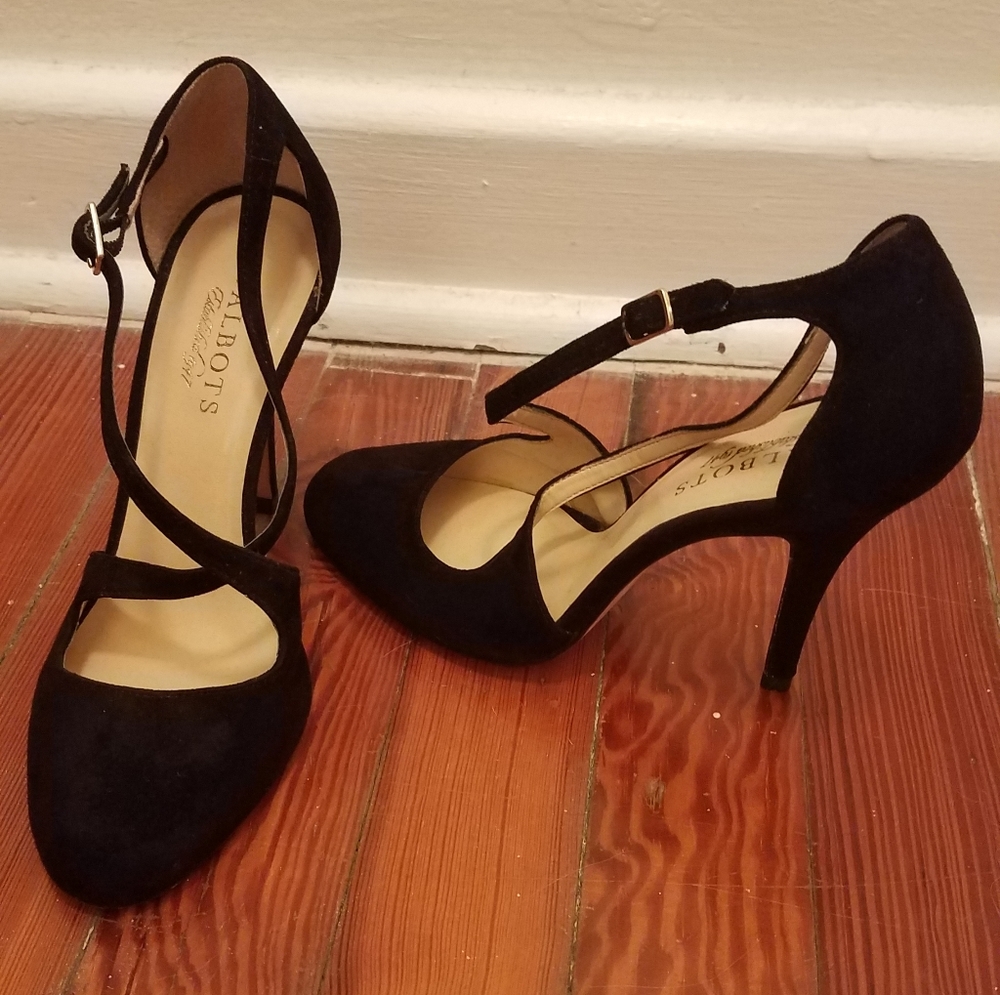Talbots Luisa Black Suede Heel Criss Cross Straps